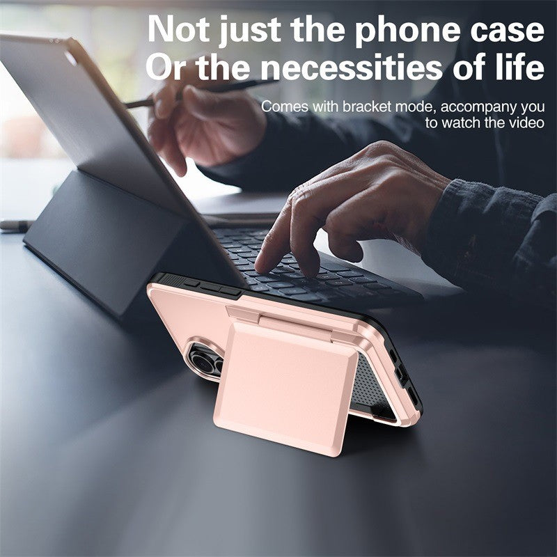 Husa de Protectie compatibila Apple iPhone 17, Vivimall, Compartiment pentru Carduri, Anti-alunecare, Protectie PC, Rezistenta la Zgirieturi, Rose Gold - vivimall.ro