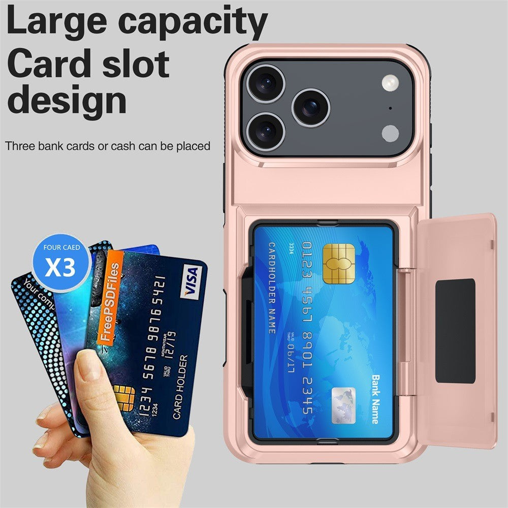Husa de Protectie compatibila Apple iPhone 17 Pro Max, Vivimall, Compartiment pentru Carduri, Anti-alunecare, Protectie PC, Rezistenta la Zgirieturi, Rose Gold - vivimall.ro
