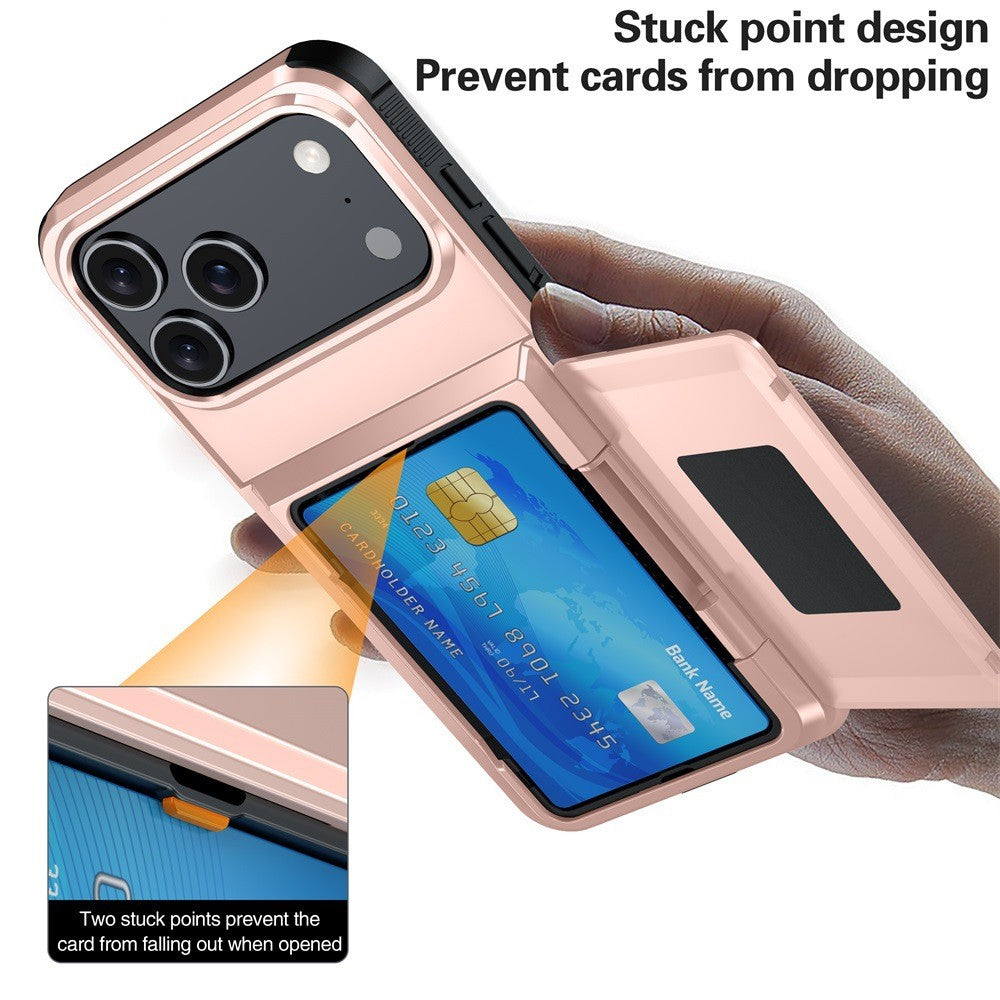 Husa de Protectie compatibila Apple iPhone 17 Pro Max, Vivimall, Compartiment pentru Carduri, Anti-alunecare, Protectie PC, Rezistenta la Zgirieturi, Rose Gold - vivimall.ro