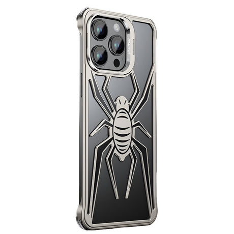 Husă antisoc iPhone 15 Pro Armor Protective, model păianjen negru-gri, vedere frontală completă