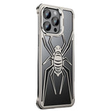 Husa de Protectie Compatibila iPhone 15 Pro Max, cu Suport Metalic pentru Camera, Armor Protective Series, Vivimall, Antisoc, Protectie de Metal pe Margini, Model Paianjen, Negru Gri - vivimall.ro