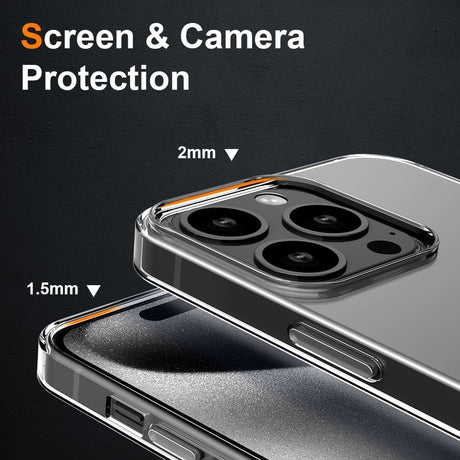 Husă silicon transparentă iPhone 15 Pro Max – detaliu decupaje butoane și port USB-C