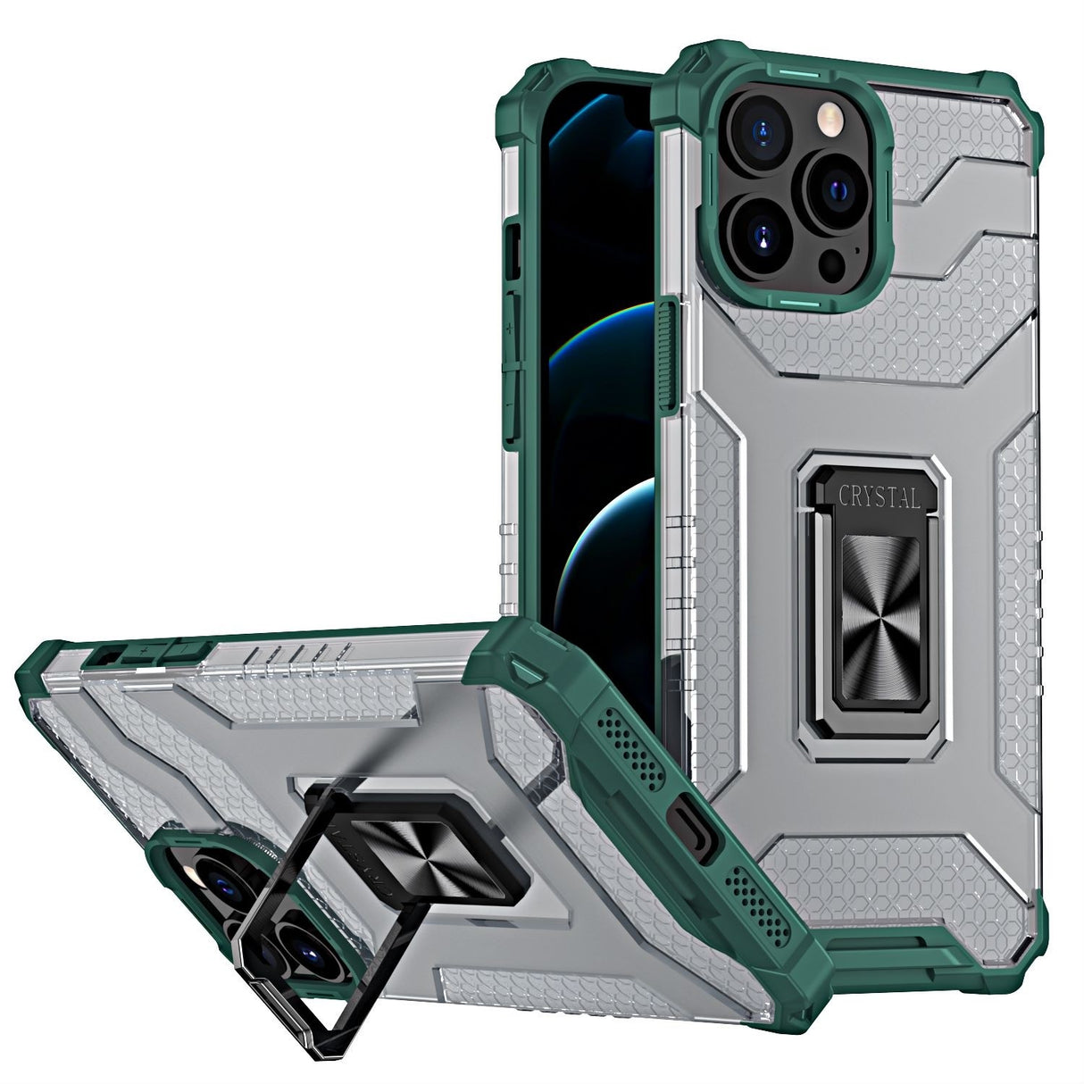 Husa de protectie Flippy compatibila cu Apple iPhone 13 Pro Acrylic Armor cu suport Verde Inchis - vivimall.ro