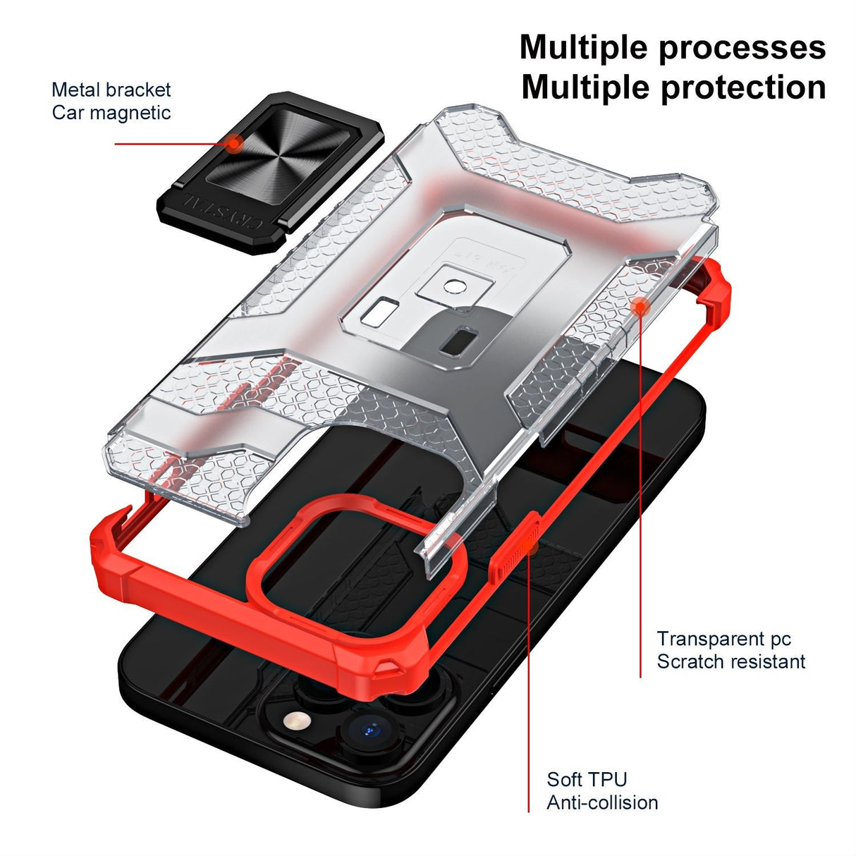 Husa de protectie Flippy compatibila cu Apple iPhone 13 Pro Max Acrylic Armor cu suport Rosu - vivimall.ro