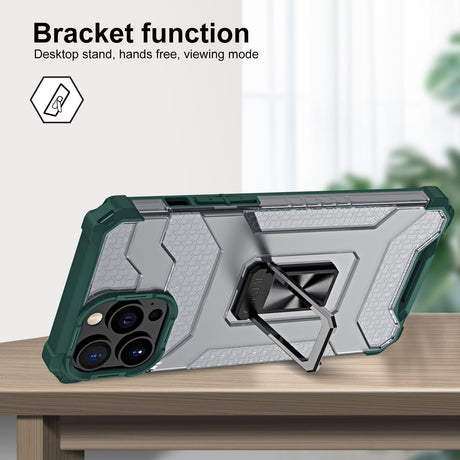 Husa de protectie Flippy compatibila cu Apple iPhone 13 Pro Max Acrylic Armor cu suport Verde Inchis - vivimall.ro