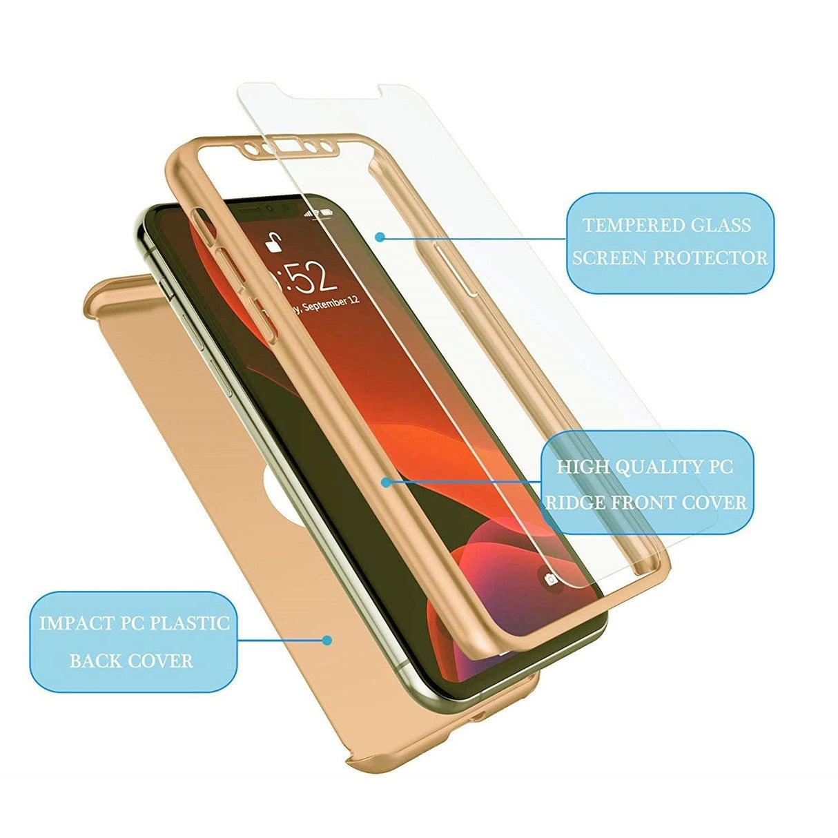 Husa de protectie Flippy compatibila cu Apple iPhone 13 Pro Max, Full Cover 360, Auriu + Folie de protectie - vivimall.ro