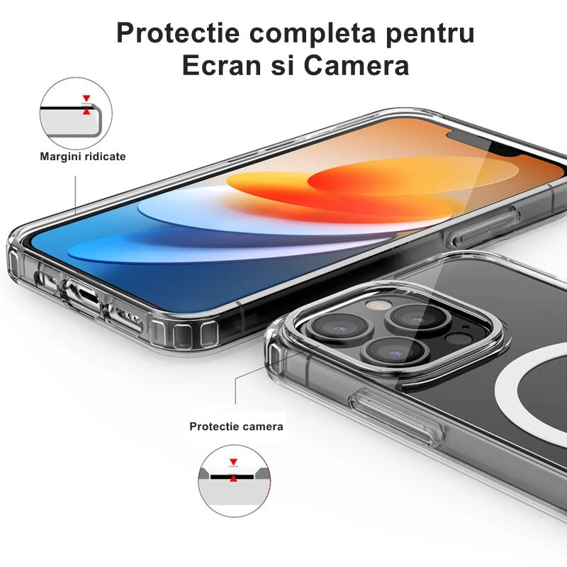 Husa de protectie Vivimall compatibila cu Apple iPhone 15 Pro Max, MagSafe Blister, gaura mare camera, transparenta - vivimall.ro