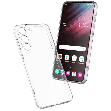 Detaliu material TPU flexibil husă Samsung Galaxy S23 FE 5G, decupaje precise porturi și butoane