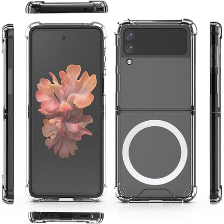Husă protecție Samsung Z Flip 5 transparentă MagSafe, detaliu decupaj modul cameră spate