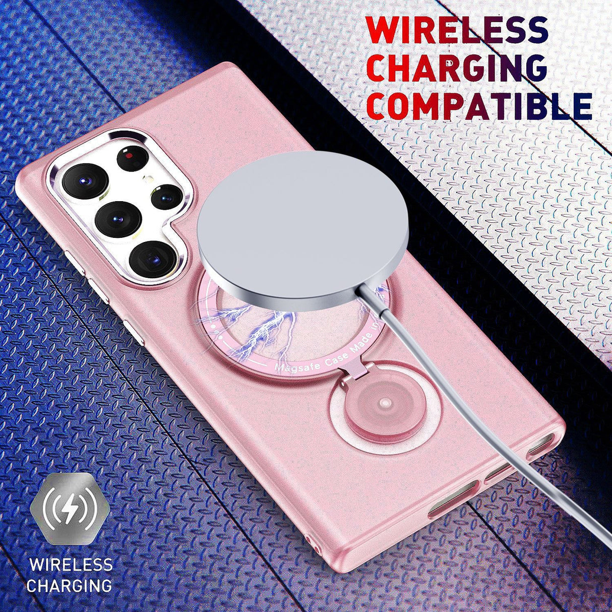 Husa de protectie Flippy, cu incarcare Wireless, Tehnologie Magsafe, TPU, Inel magnetic rotativ cu functie de suport, pentru  Samsung Galaxy S23 Ultra , Rose Gold - vivimall.ro