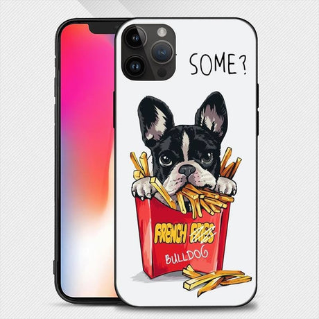 Detaliu imprimeu Bulldog SOME pe husă albă TPU pentru iPhone 14 Pro Max