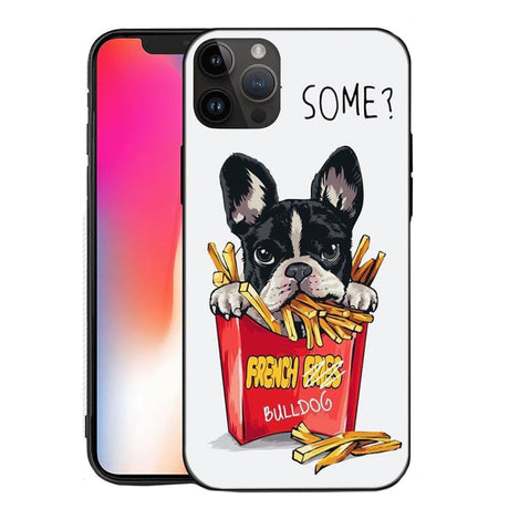 Husă iPhone 15 Pro Max din TPU alb cu imprimeu Bulldog SOME, vedere frontală și spate