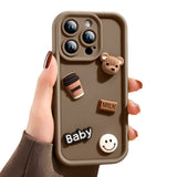 Husa de Protectie, Vivimall, pentru Apple iPhone 12, Model Ursuleti 3D, Antisoc, Rezistenta la Impact, Protectie Camera, Maro - vivimall.ro