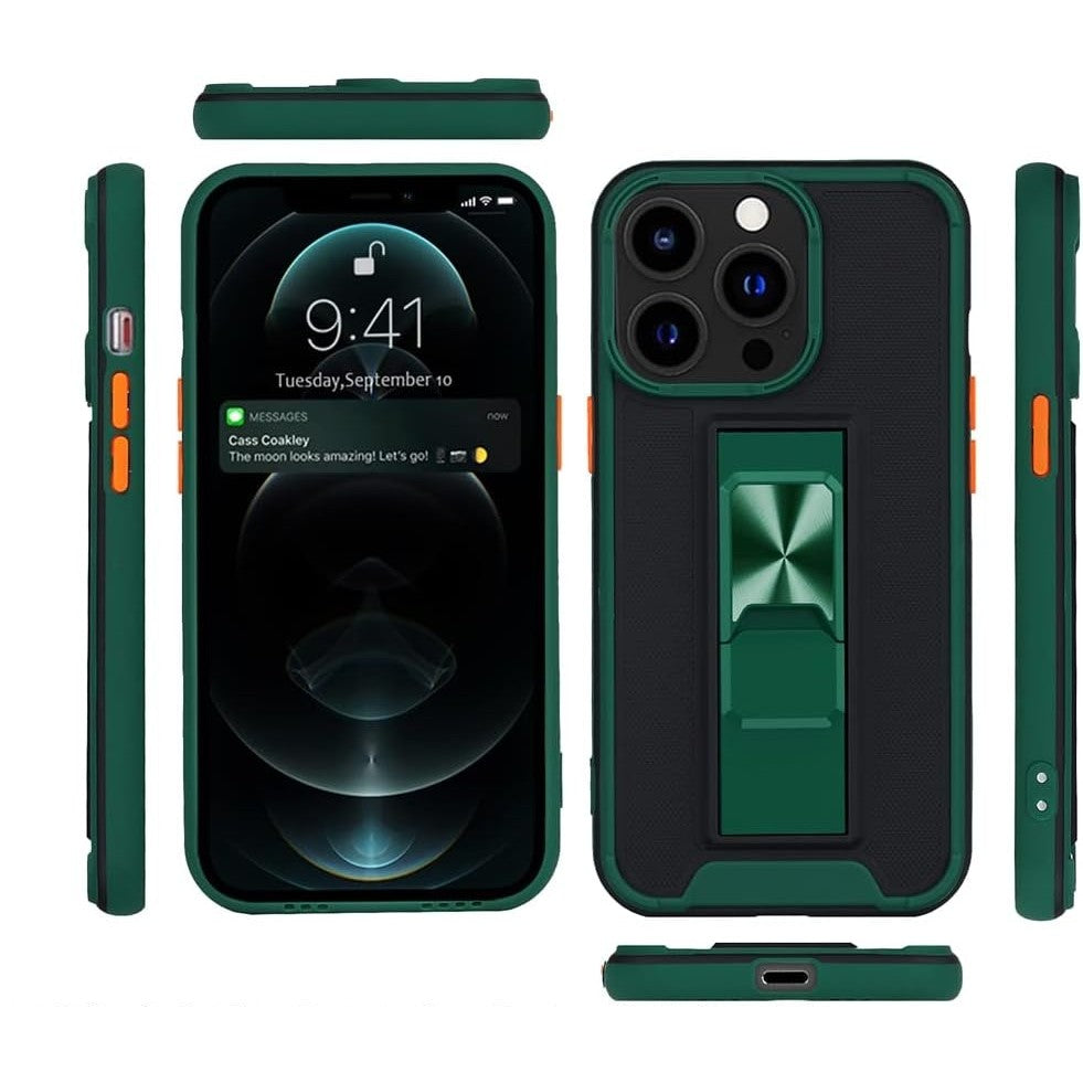 Husa Telefon, Vivimall, Compatibila Apple iPhone 13 Mini, Carcasa Defender Sergeant Brave,  Magnetic, cu Suport, Verde Inchis - vivimall.ro