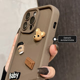 Husa de Protectie, Vivimall, pentru Apple iPhone 13, Model Ursuleti 3D, Antisoc, Rezistenta la Impact, Protectie Camera, Maro - vivimall.ro