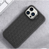 Husă iPhone 15 TPU negru cu texturi 3D Cube, vedere spate, protecție antisoc