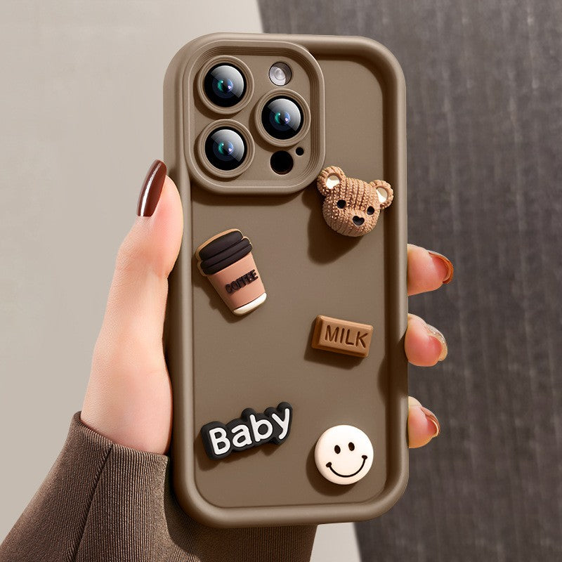Husa de Protectie, Vivimall, pentru Apple iPhone 15 Pro Max, Model Ursuleti 3D, Antisoc, Rezistenta la Impact, Protectie Camera, Maro - vivimall.ro