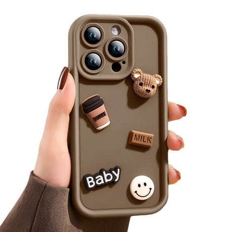 Husa de Protectie, Vivimall, pentru Apple iPhone 15 Pro, Model Ursuleti 3D, Antisoc, Rezistenta la Impact, Protectie Camera, Maro - vivimall.ro