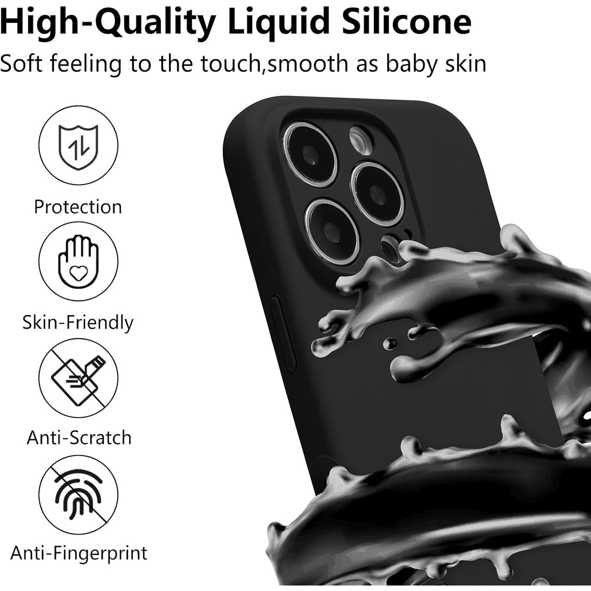 Husa de Protectie, Vivimall, pentru iPhone 16 Pro, Liquid Silicone, cu Microfibra pe Interior, Protectie Antisoc, Compatibil Incarcare Wireless, Negru - vivimall.ro