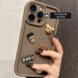 Husa de Protectie, Flippy, pentru Apple iPhone 16 Pro, Model Ursuleti 3D, Antisoc, Rezistenta la Impact, Protectie Camera, Maro - vivimall.ro