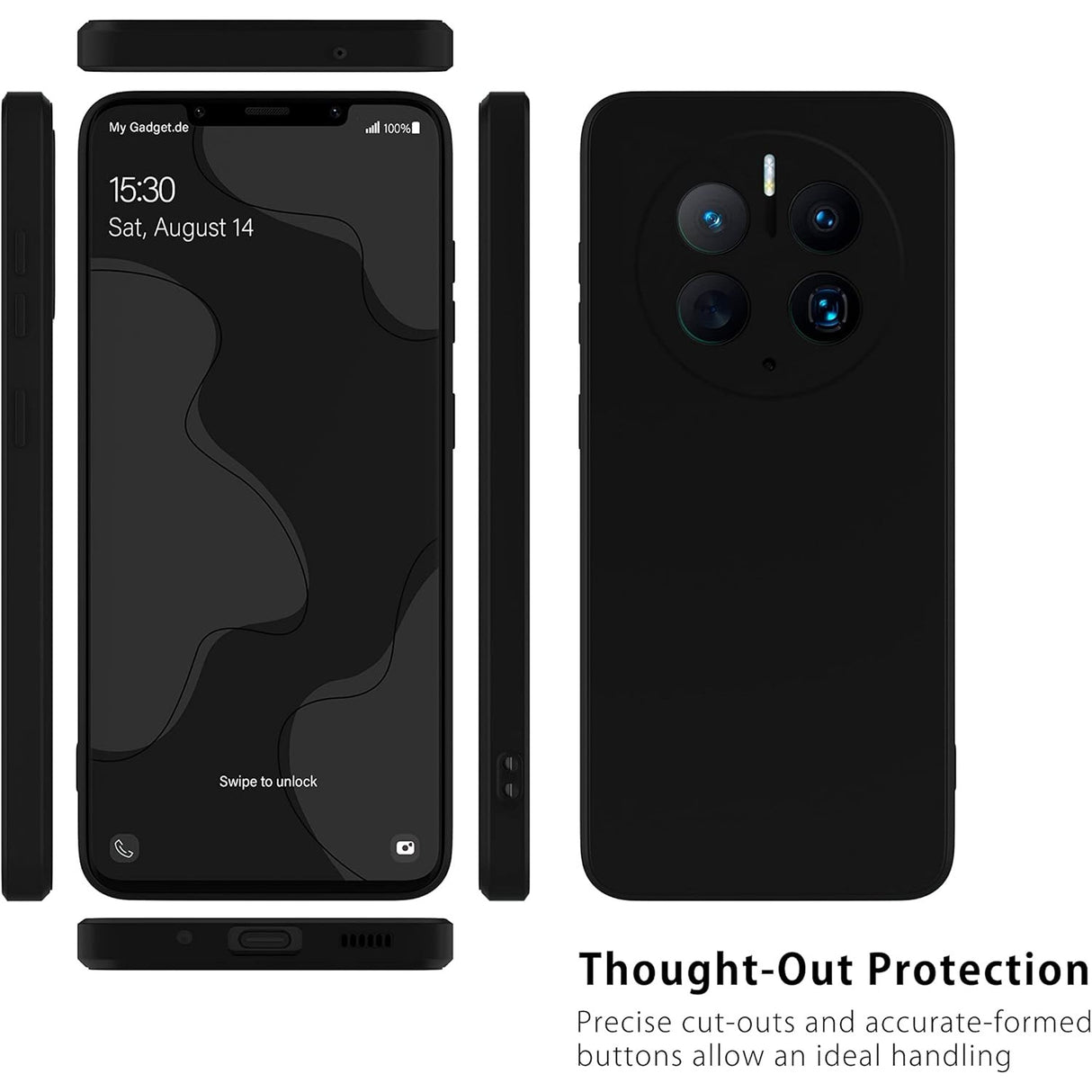 Husa de Protectie, Vivimall, pentru Huawei Mate 50 Pro, Liquid Silicone, cu Microfibra pe Interior, Protectie Antisoc, Compatibil Incarcare Wireless, Negru - vivimall.ro