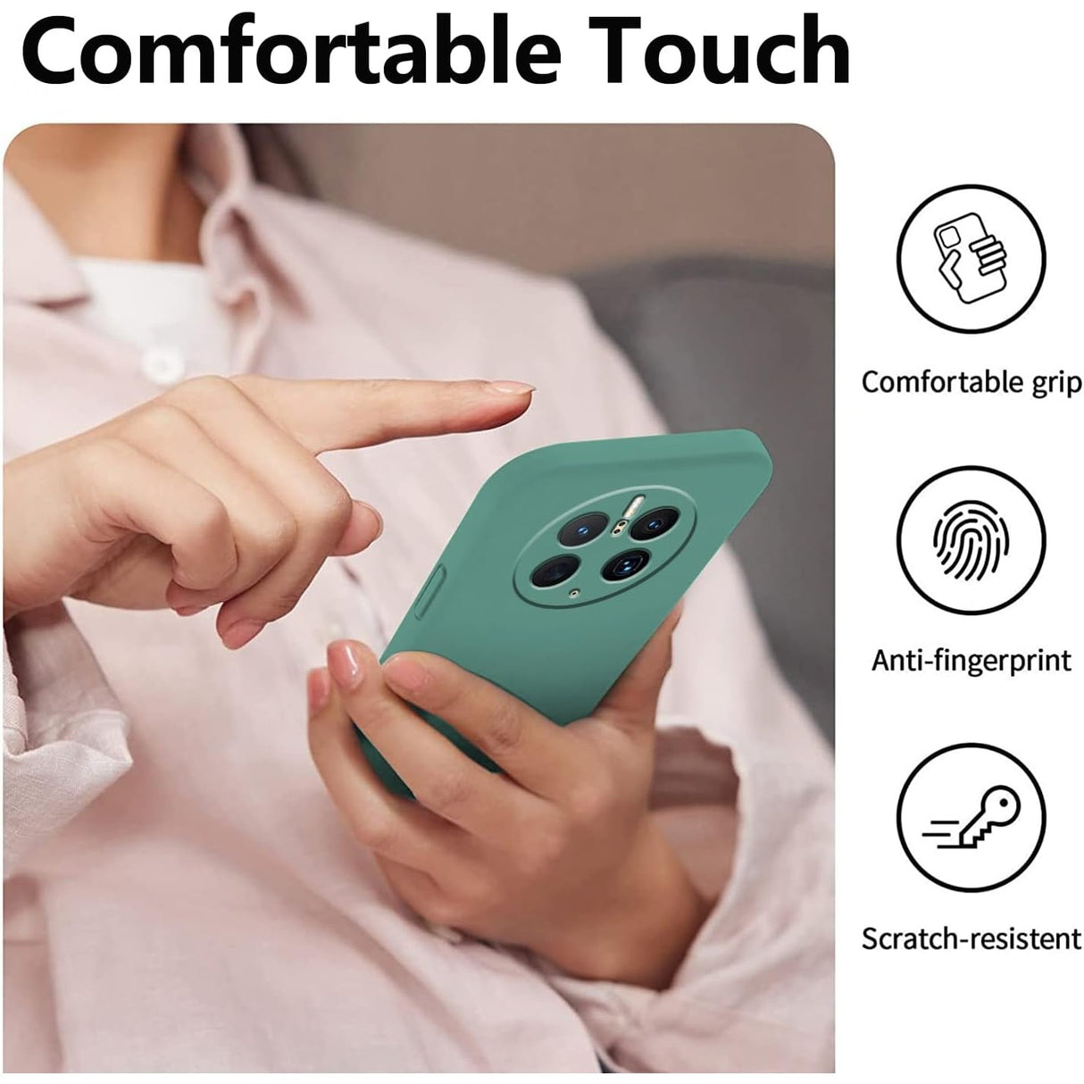 Husa de Protectie, Vivimall, pentru Huawei Mate 50 Pro, Liquid Silicone, cu Microfibra pe Interior, Protectie Antisoc, Compatibil Incarcare Wireless, Verde - vivimall.ro