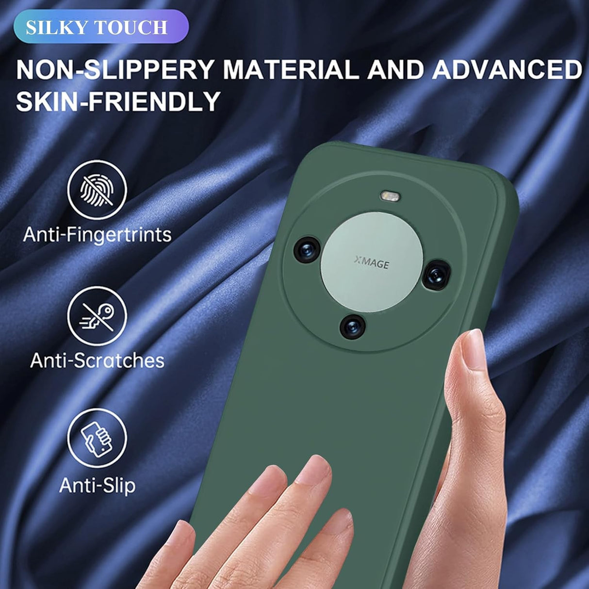 Husa de Protectie, Vivimall, pentru Huawei Mate 60 Pro, Liquid Silicone, cu Microfibra pe Interior, Protectie Antisoc, Compatibil Incarcare Wireless, Verde - vivimall.ro