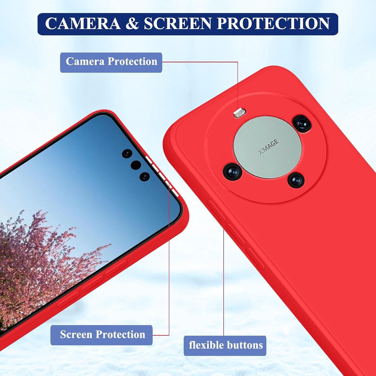 Husa de Protectie, Vivimall, pentru Huawei Mate 60 Pro, Liquid Silicone, cu Microfibra pe Interior, Protectie Antisoc, Compatibil Incarcare Wireless, Rosu - vivimall.ro