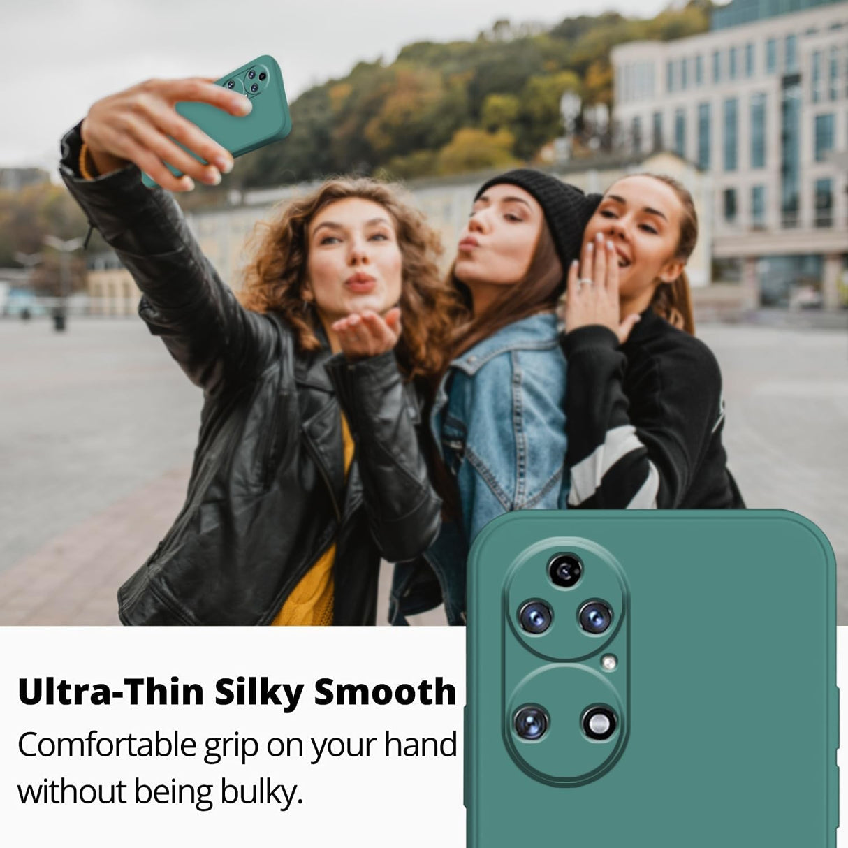 Husa de Protectie, Vivimall, pentru Huawei P50 Pro, Liquid Silicone, cu Microfibra pe Interior, Protectie Antisoc, Compatibil Incarcare Wireless, Verde - vivimall.ro
