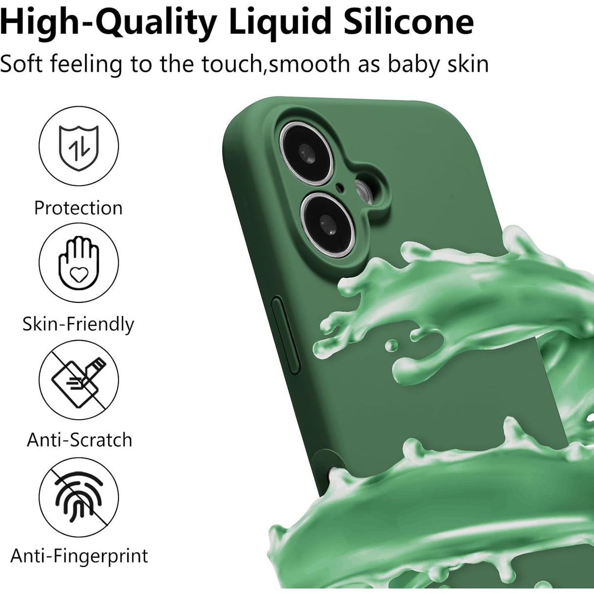 Husa de Protectie, Vivimall, pentru iPhone 16 Plus, Liquid Silicone, cu Microfibra pe Interior, Protectie Antisoc, Compatibil Incarcare Wireless, Verde - vivimall.ro