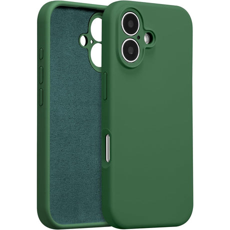 Husă iPhone 16 Plus Liquid Silicone verde Vivimall, vedere frontală, finisaj mat antisoc