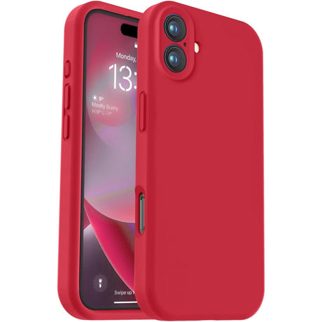 Husă iPhone 16 Plus din silicon lichid roșu Vivimall, vedere frontală, finisaj mat antisoc