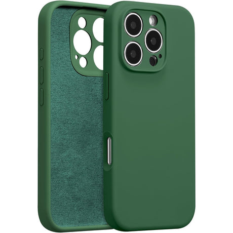 Husă iPhone 16 Pro Liquid Silicone verde Vivimall, vedere frontală, design mat elegant