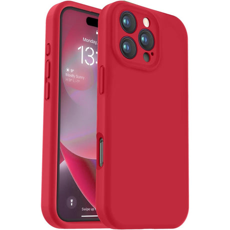 Husa de Protectie, Flippy, pentru iPhone 16 Pro, Liquid Silicone, cu Microfibra pe Interior, Protectie Antisoc, Compatibil Incarcare Wireless, Rosu - vivimall.ro