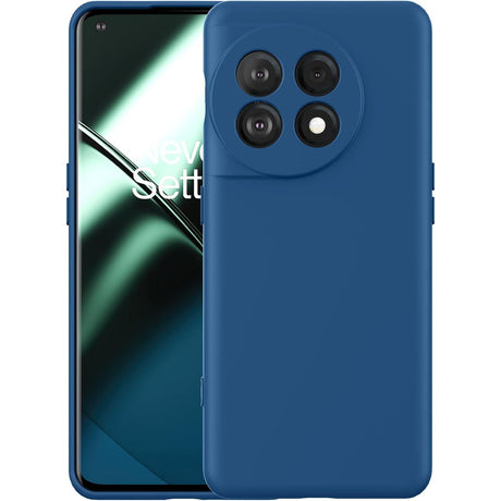 Husă antisoc OnePlus 11 5G din silicon lichid albastru, vedere frontală, model Vivimall
