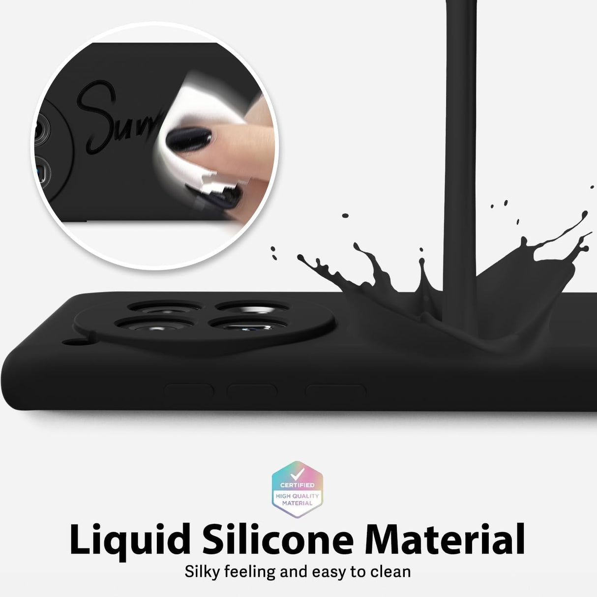 Husa de Protectie, Vivimall, pentru OnePlus 12 5G, Liquid Silicone, cu Microfibra pe Interior, Protectie Antisoc, Compatibil Incarcare Wireless, Negru - vivimall.ro
