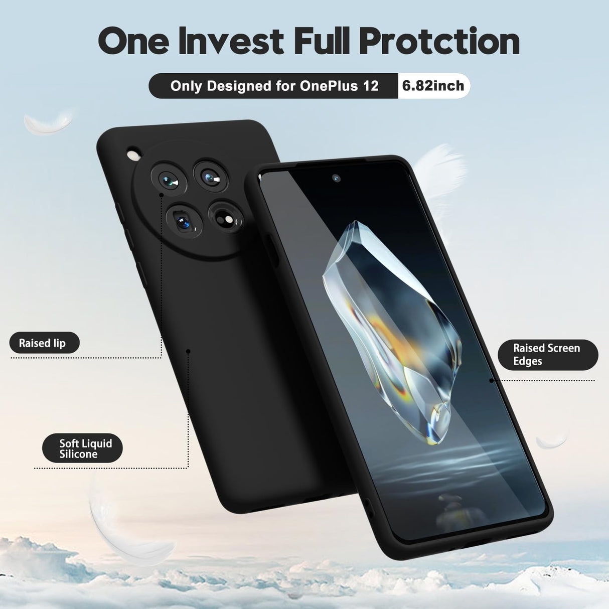 Husa de Protectie, Vivimall, pentru OnePlus 12 5G, Liquid Silicone, cu Microfibra pe Interior, Protectie Antisoc, Compatibil Incarcare Wireless, Negru - vivimall.ro