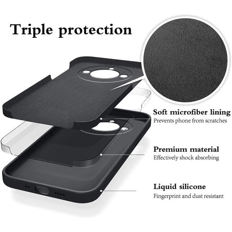 Husă Realme 11 Pro Plus Liquid Silicone negru, detaliu margini ridicate protecție display
