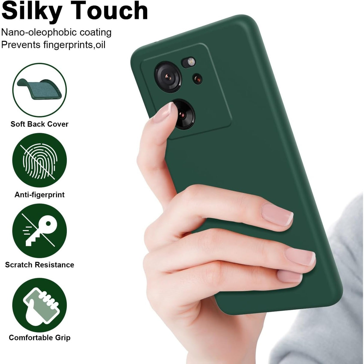 Husa de Protectie, Vivimall, pentru Xiaomi Redmi 13T, Liquid Silicone, cu Microfibra pe Interior, Protectie Antisoc, Compatibil Incarcare Wireless, Verde - vivimall.ro