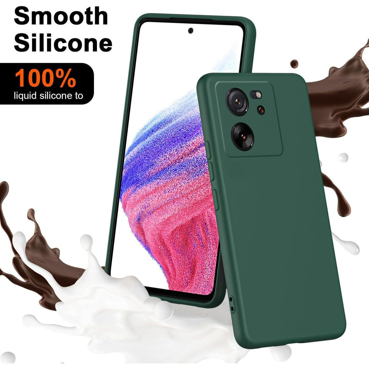 Husa de Protectie, Vivimall, pentru Xiaomi Redmi 13T, Liquid Silicone, cu Microfibra pe Interior, Protectie Antisoc, Compatibil Incarcare Wireless, Verde - vivimall.ro