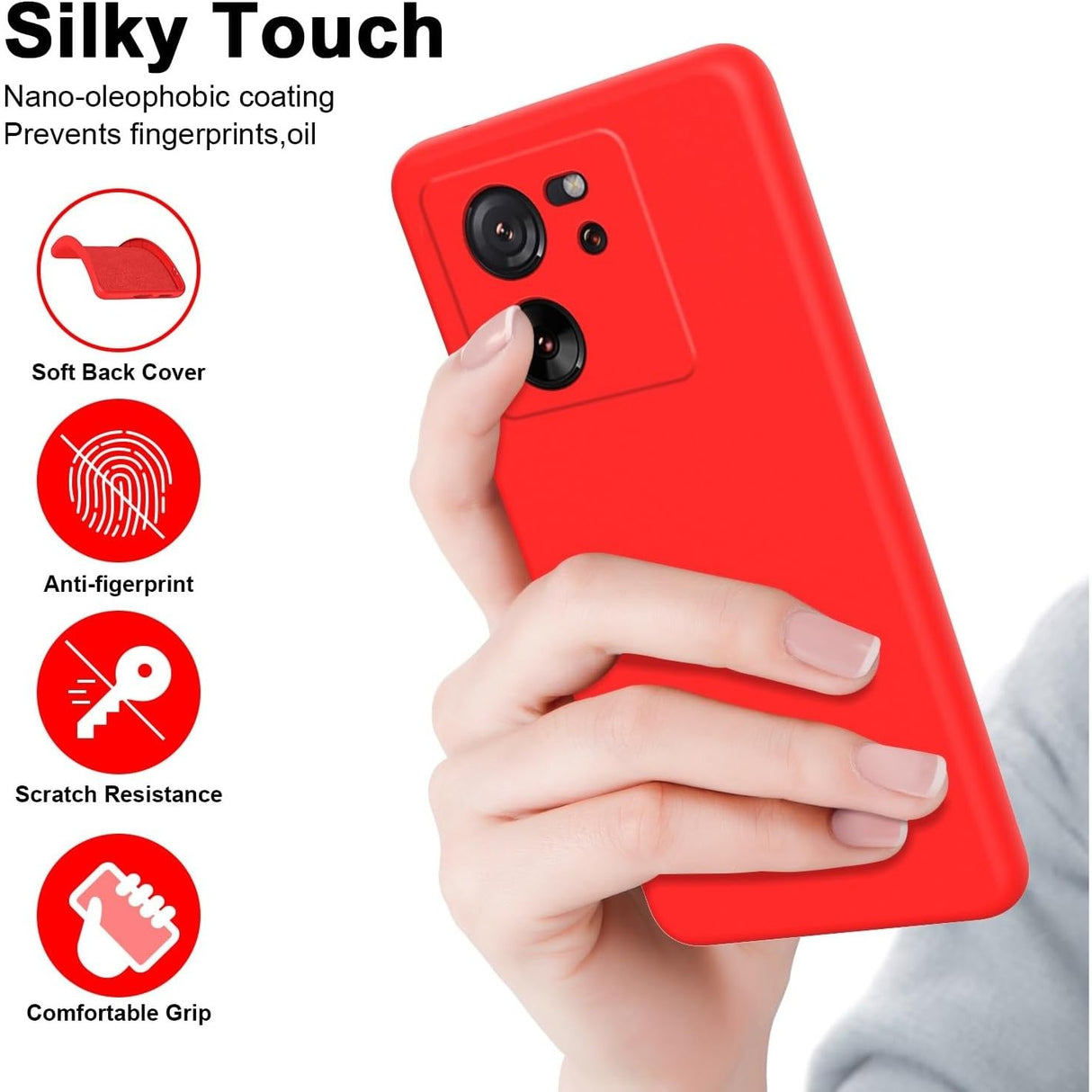 Husa de Protectie, Vivimall, pentru Xiaomi Redmi 13T, Liquid Silicone, cu Microfibra pe Interior, Protectie Antisoc, Compatibil Incarcare Wireless, Rosu - vivimall.ro