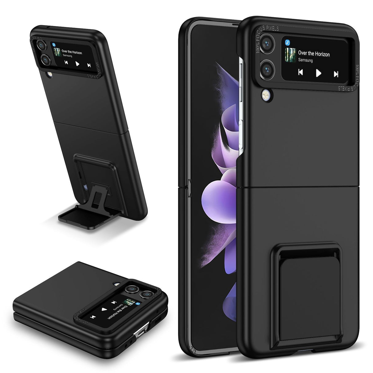 Husă Samsung Galaxy Z Flip 5 neagră, vedere laterală, decupaje precise pentru butoane și porturi