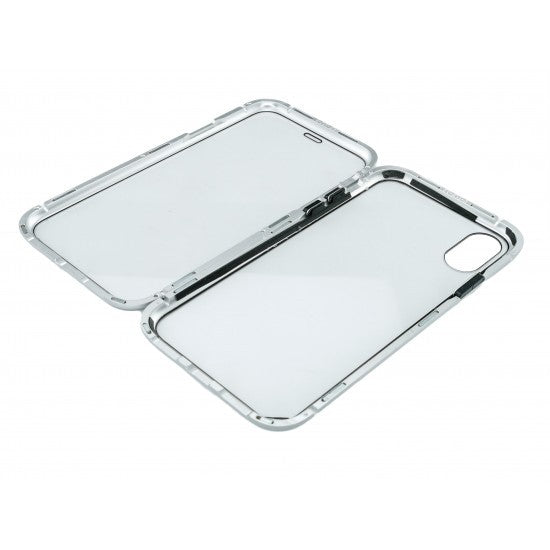 Husa de protectie Magnetic 360, Folie sticla inclusa, pentru Apple iPhone X, Argintiu - vivimall.ro