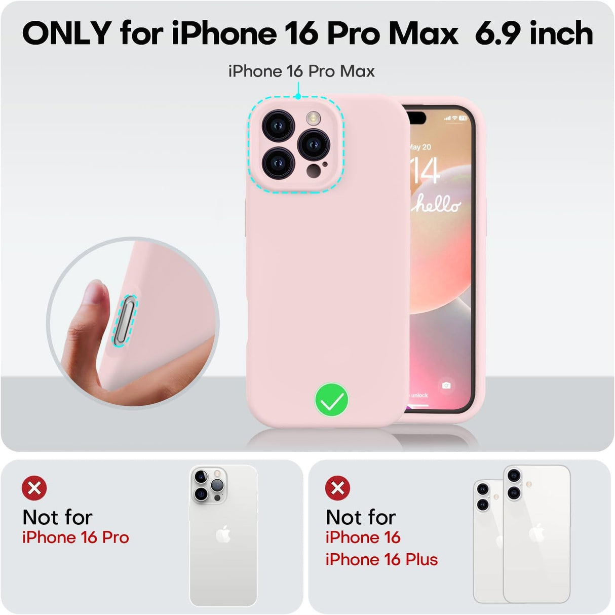 Husă iPhone 16 Pro Max roz mată, detaliu colț antisoc și margine antialunecare