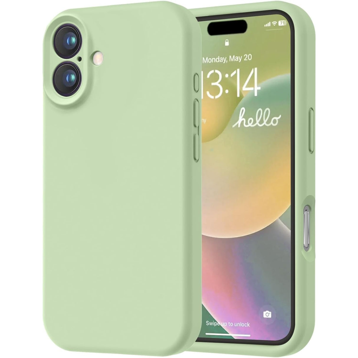 Husă iPhone 16 verde, detaliu decupaje precise pentru butoane și mufa USB-C