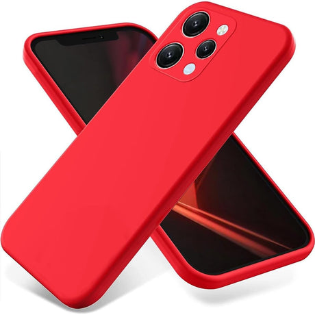 Husă Matte TPU roșie pentru Xiaomi Redmi 12, vedere frontală, protecție cameră și butoane