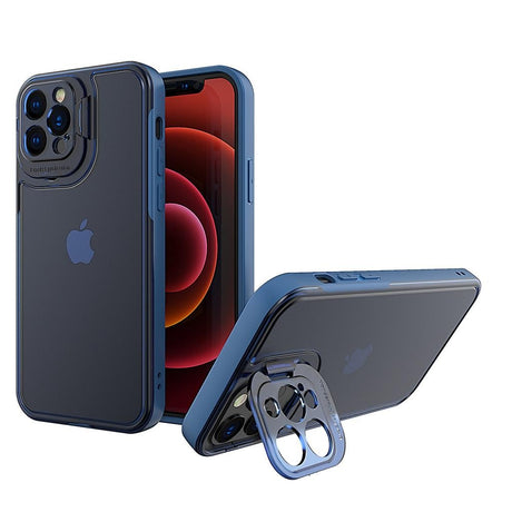 Husa de protectie pentru Apple iPhone 14 Pro, Flippy, Bracket series cu suport si protectie pentru camera, Albastru - vivimall.ro