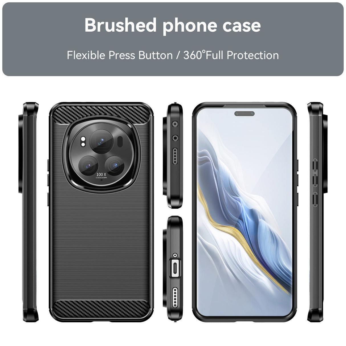 Husa de Protectie pentru Honor Magic 6 Pro, Vivimall, Protectie 360, din TPU cu element de Carbon, Anti Alunecare, 1.8 mm, Negru - vivimall.ro