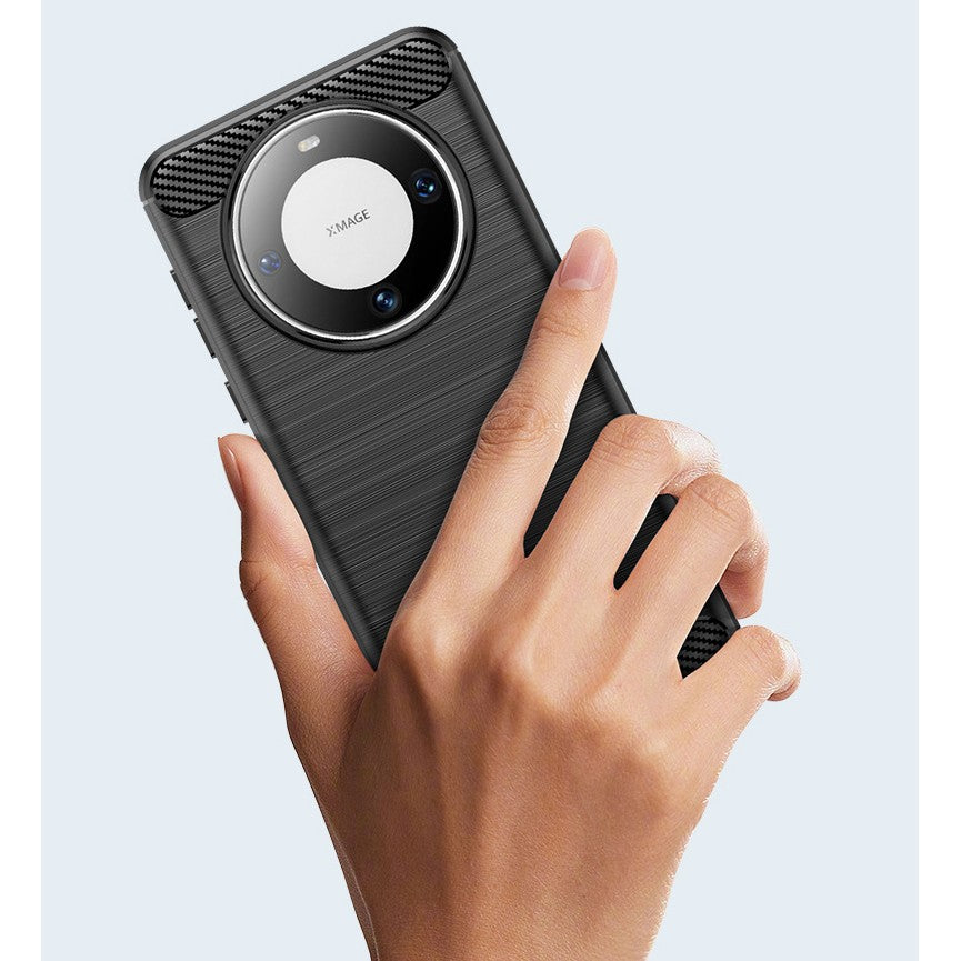 Husa de Protectie pentru Huawei Mate 60 Pro, Vivimall, Protectie 360, din TPU cu element de Carbon, Anti Alunecare, 1.8 mm, Negru - vivimall.ro