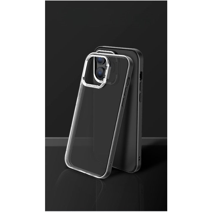 Husa de protectie pentru iPhone 14, cu suport metalic pentru camera, Bracket Series, Flippy, Protectie Antisoc, PC mat, silicon moale pe margini, Negru - vivimall.ro